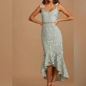 Sage green mermaid lace dress - Lulus - summer dress